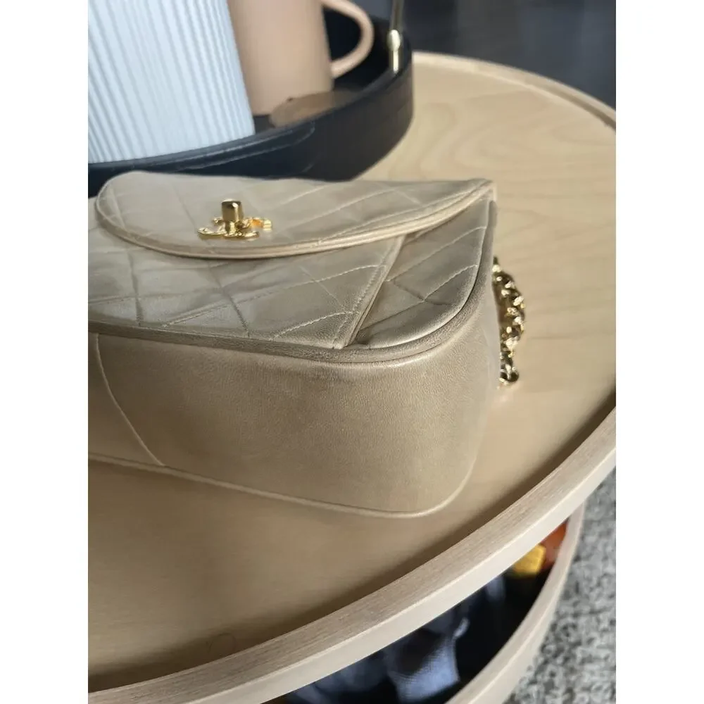 Chanel Beige Round Flap Bag Shoulder Bag Leather Gold Small Classic CC Diana